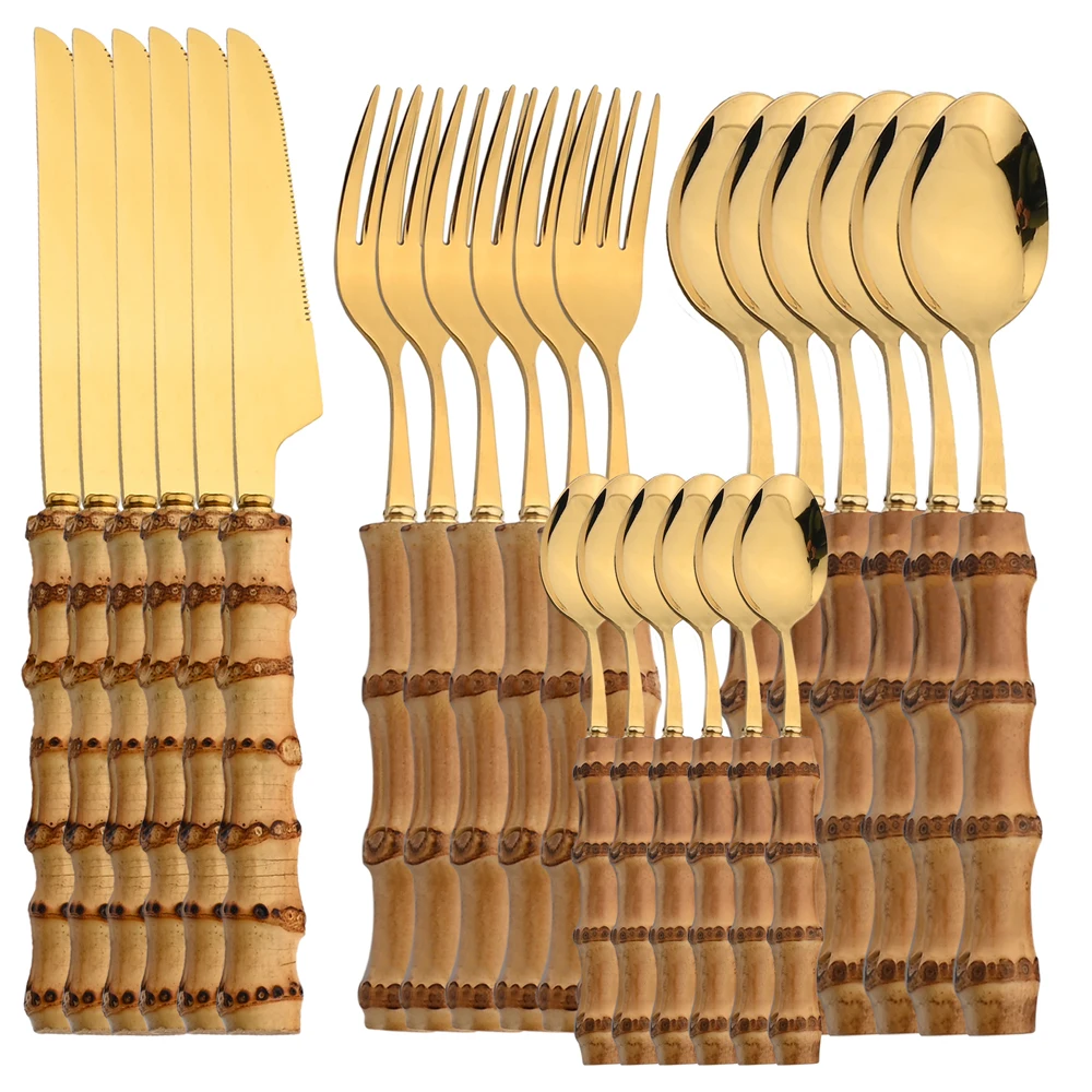 Bamboo Cutlery - 24 adet paslanmaz çelik sofra takımı